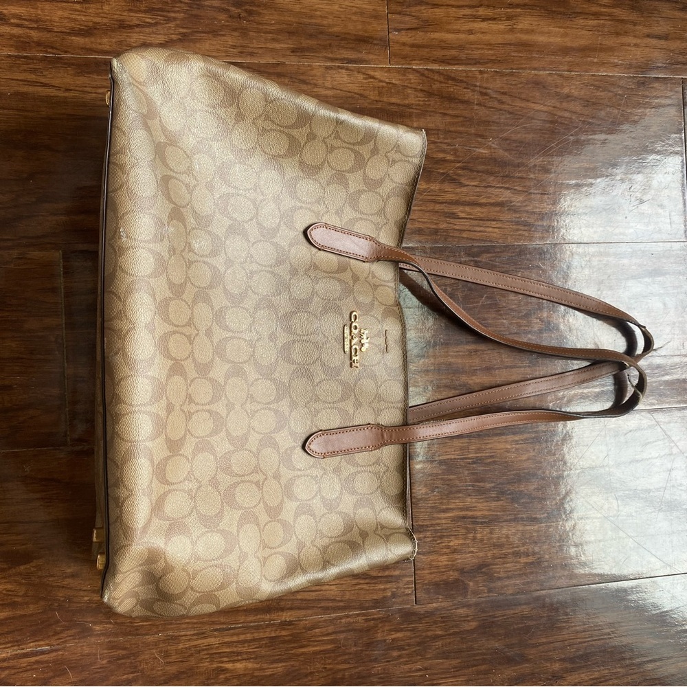 Coach Brown Leather Monogram Tote
